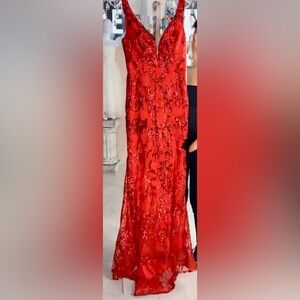 Elegant Red Sequin Evening Gown/Prom